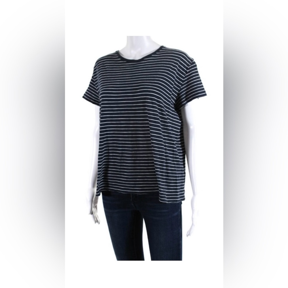 Vince Womens Cotton Striped Short Sleeve Round Neck T-Shirt Blue Size Medium. - Picture 2 of 5